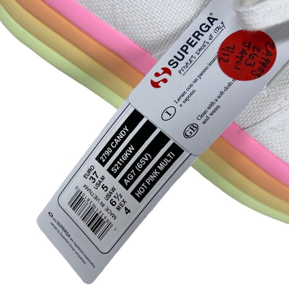 Superga 2790 Candy Sneaker 6.5 Hot Pink Multi White Platform Low Top Revolve New - Picture 7 of 7